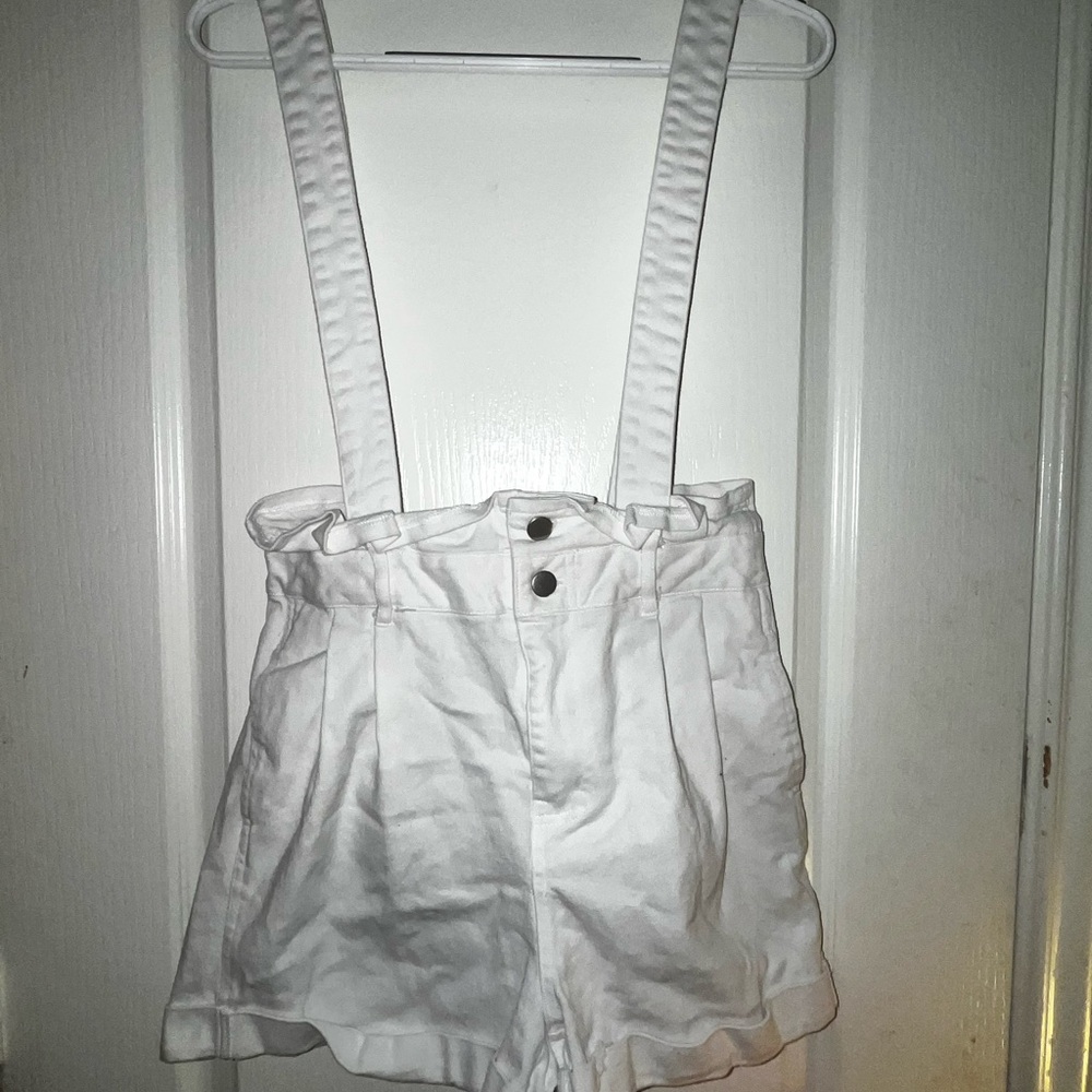 Forever 21 White High Waist Suspender Shorts